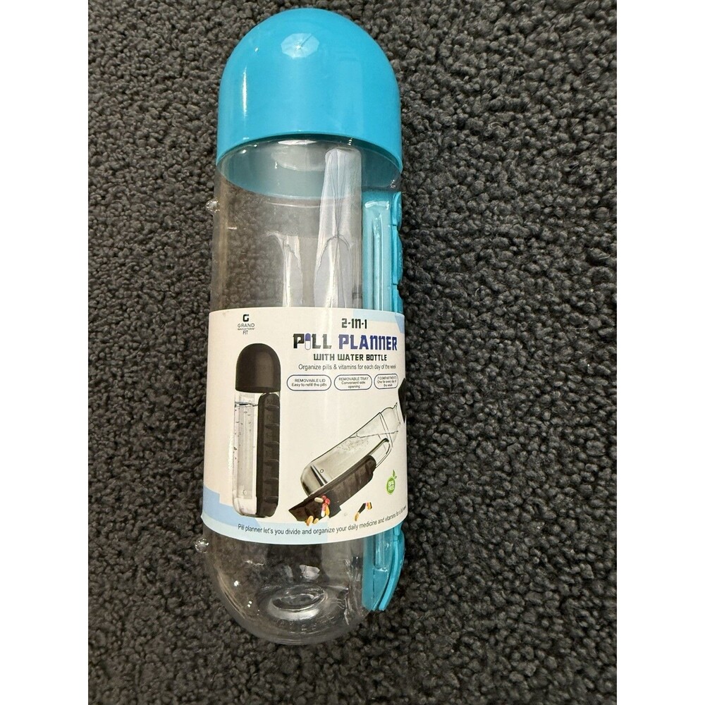 2 in 1 Water Bottle with Pill Box 600ml 7 Day Organizer BPA-Free Travel Cup